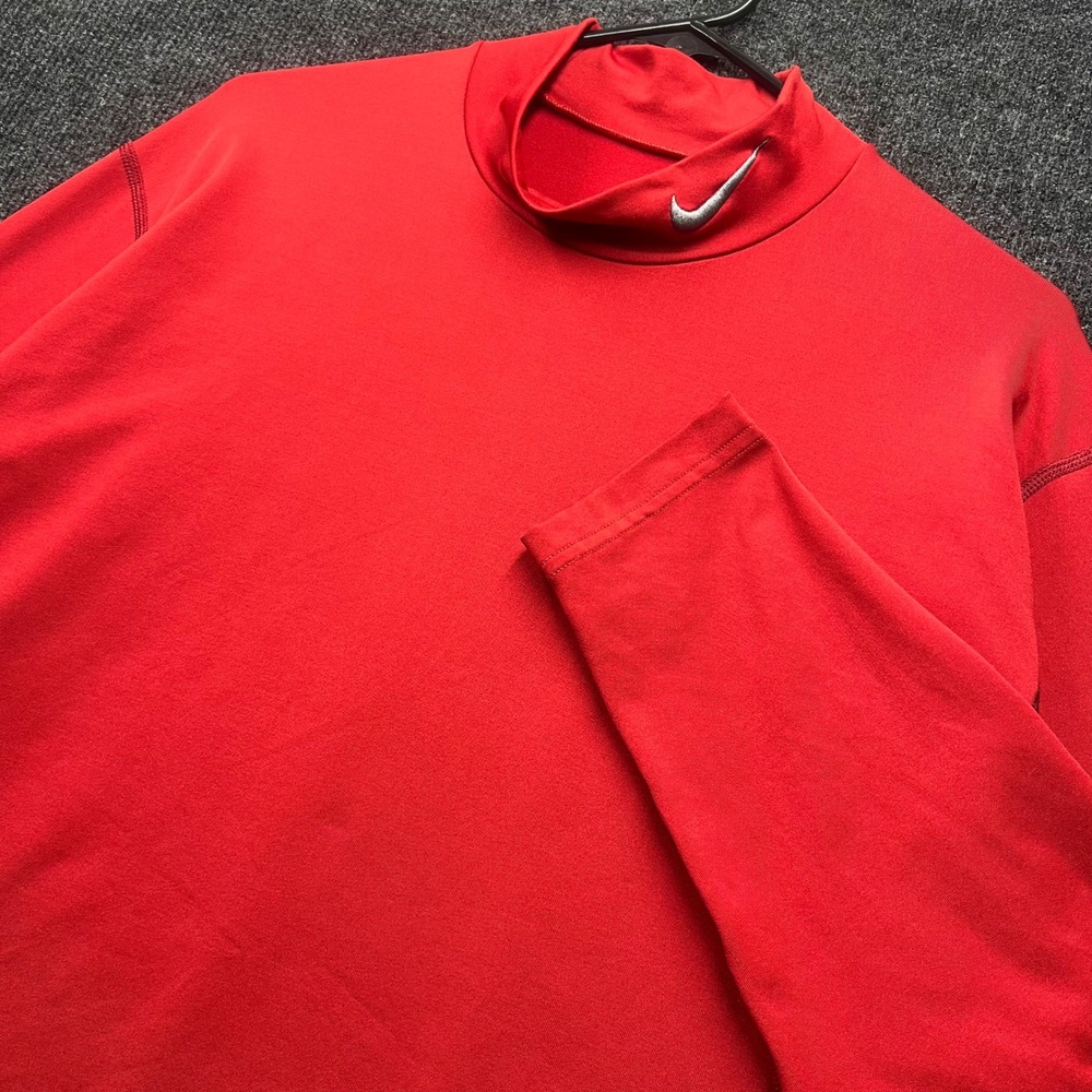 Nike Pro Combat Mens XXL Red Dri-Fit Mock Neck Long Sleeve Fitted Shirt 519337